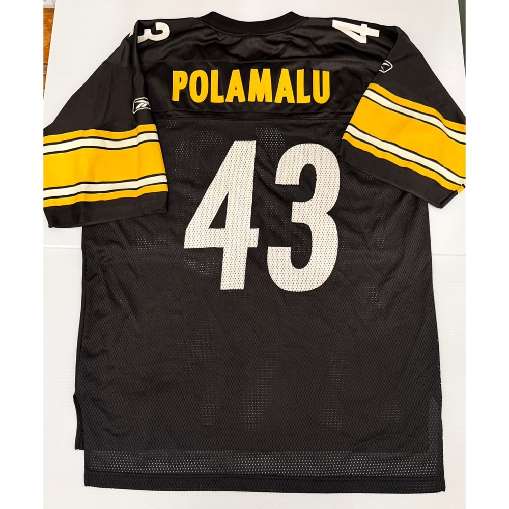 Pittsburgh Steelers NFL Troy Polamalu #43 Black Reebok Football Jersey Men's L